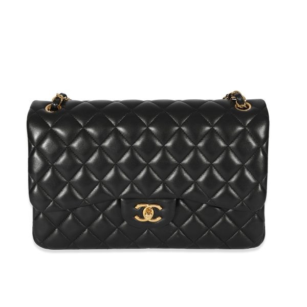 128813 fv Chanel Black Lambskin Classic Jumbo Double Flap