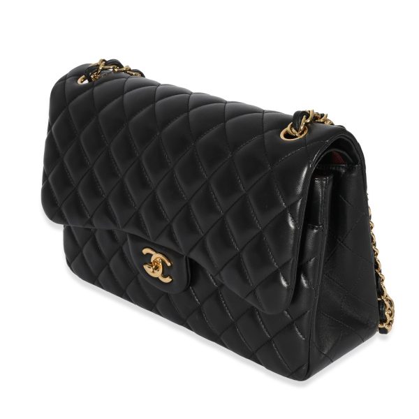 128813 sv Chanel Black Lambskin Classic Jumbo Double Flap