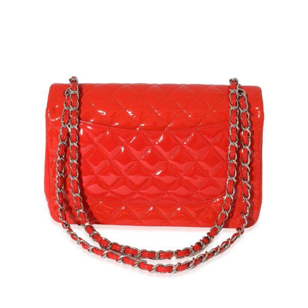 129036 pv Chanel Orange Quilted Patent Leather Jumbo Double Flap Bag