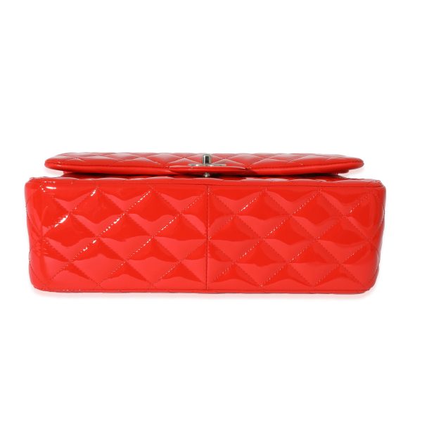 129036 stamp Chanel Orange Quilted Patent Leather Jumbo Double Flap Bag