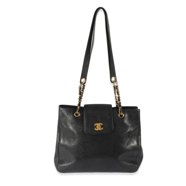 129094 bv Chanel Vintage Black Caviar CC Chain Tote