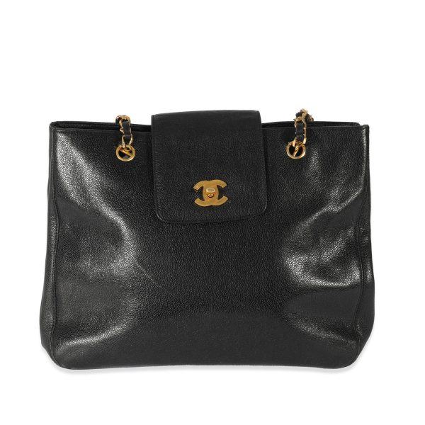 129094 fv Chanel Vintage Black Caviar CC Chain Tote