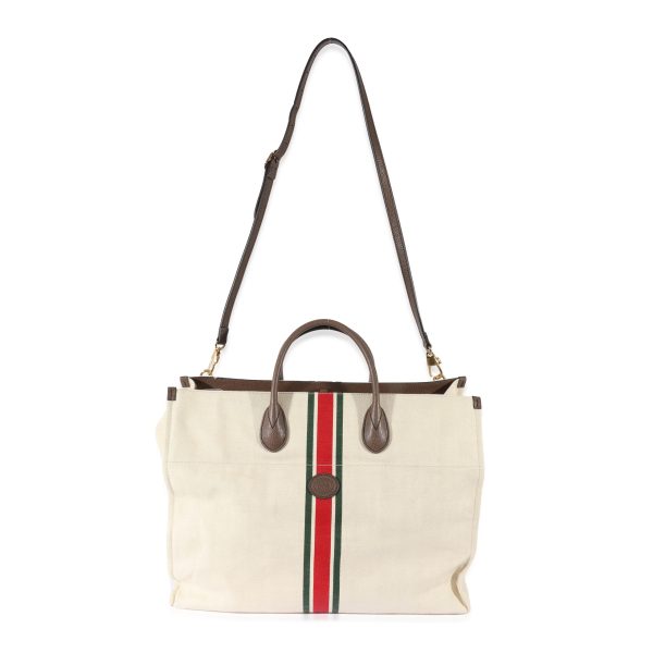 129126 stamp Gucci Beige Web Linen Foldable Tote