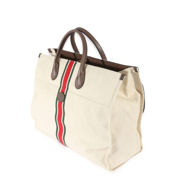 129126 sv Gucci Beige Web Linen Foldable Tote