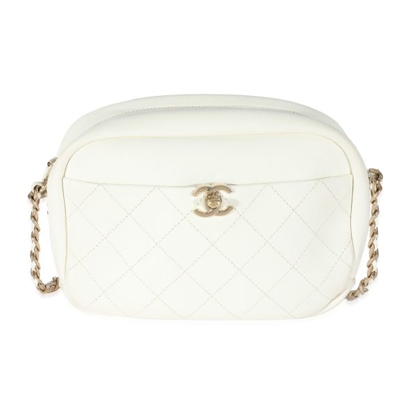 129205 fv Chanel White Leather Casual Trip Camera Bag