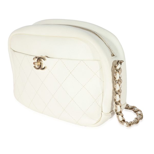 129205 sv Chanel White Leather Casual Trip Camera Bag