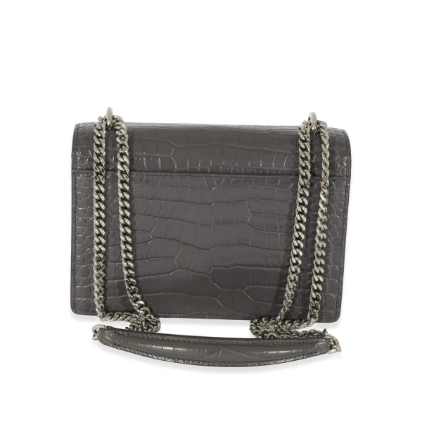 129376 pv Saint Laurent Grey Croc Embossed Leather Mini Sunset Chain Bag