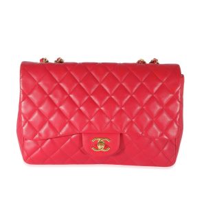 129431 fv Chanel Red Quilted Lambskin Classic Jumbo Double Flap Bag