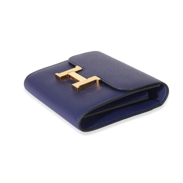 129455 box Hermès Epsom Iris Constance Compact Wallet GHW