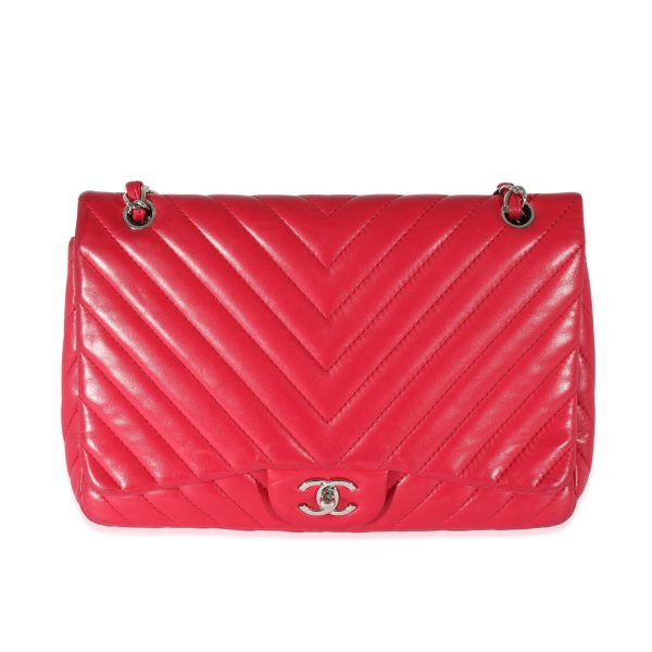 129458 fv Chanel Pink Lambskin Chevron Jumbo Single Flap Bag