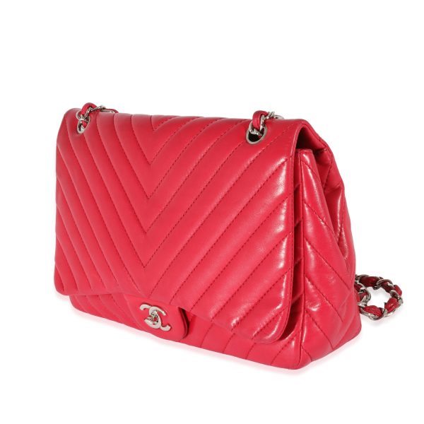 129458 sv Chanel Pink Lambskin Chevron Jumbo Single Flap Bag