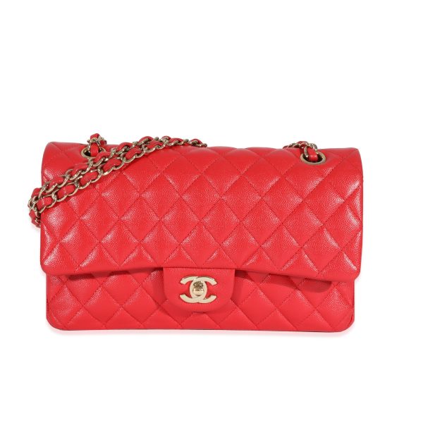 129867 fv Chanel 21S Red Caviar Medium Classic Double Flap