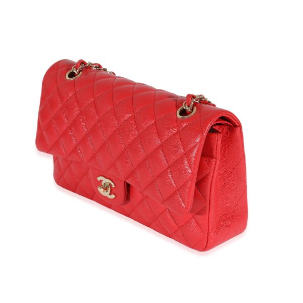 129867 sv Chanel 21S Red Caviar Medium Classic Double Flap