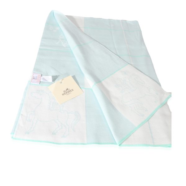 130509 pv Hermès Vert Aqua Jacquard Knit Cabriole Blanket