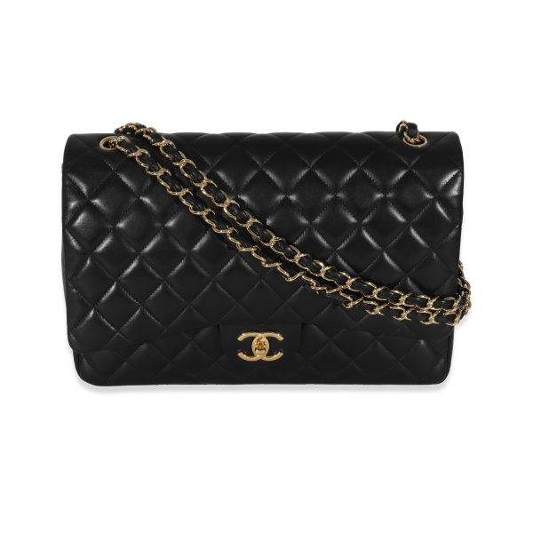 130512 fv Chanel Black Lambskin Classic Maxi Double Flap Bag