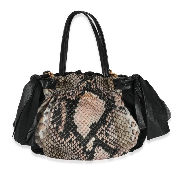 130552 fv Prada Black Pink Python Nylon Hobo