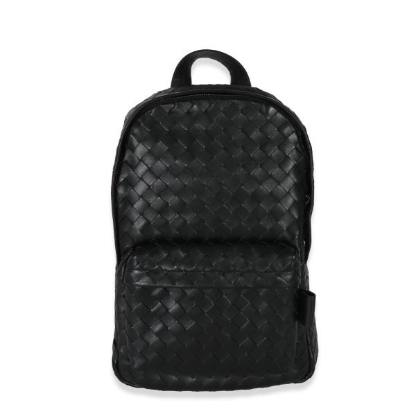 130976 fv Bottega Veneta Black Calfskin Small Intrecciato Backpack