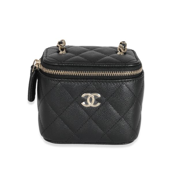 131320 fv Chanel Black Quilted Caviar CC Link Mini Vanity Case