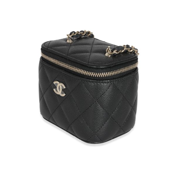 131320 sv Chanel Black Quilted Caviar CC Link Mini Vanity Case