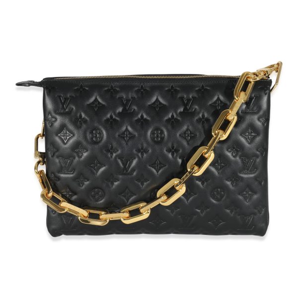 131491 fv Louis Vuitton Black Monogram Puffy Lambskin Coussin MM