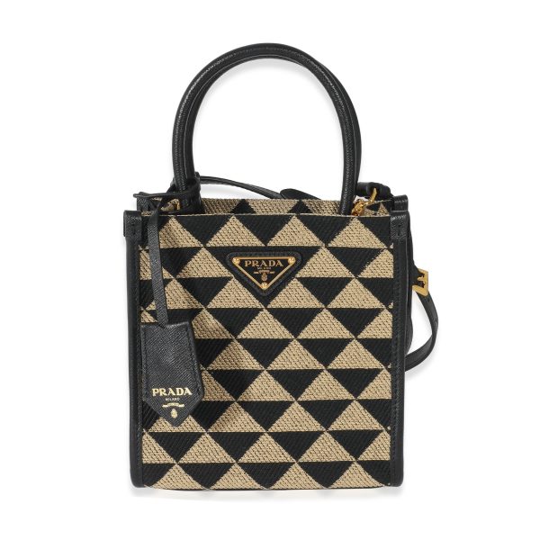 131957 fv Prada Beige Black Jacquard Symbole Mini Bag