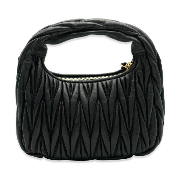 131958 sv Miu Miu Black Matelassé Nappa Mini Wander Hobo Bag