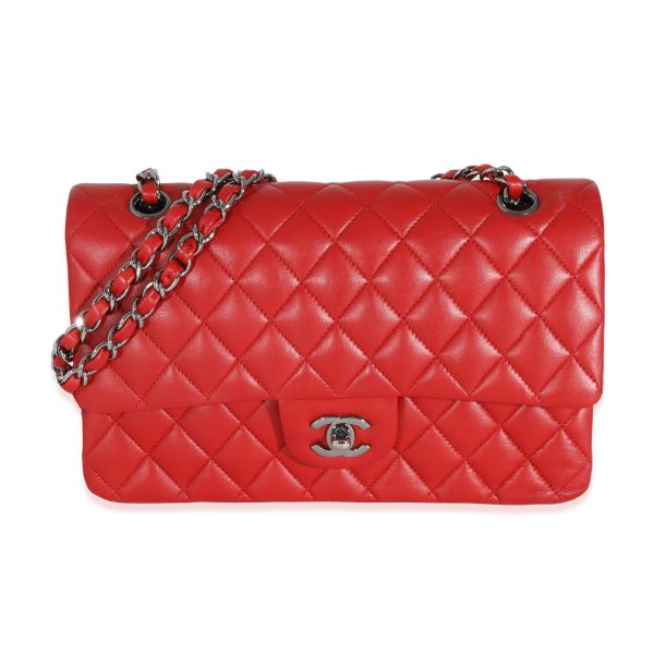 132025 fv Chanel Red Lambskin Medium Classic Double Flap Bag