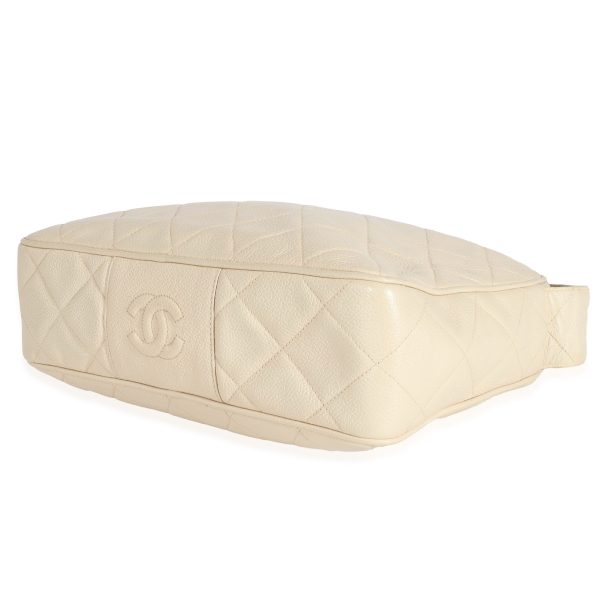 132051 box Chanel Vintage Beige Quilted Caviar Messenger Bag