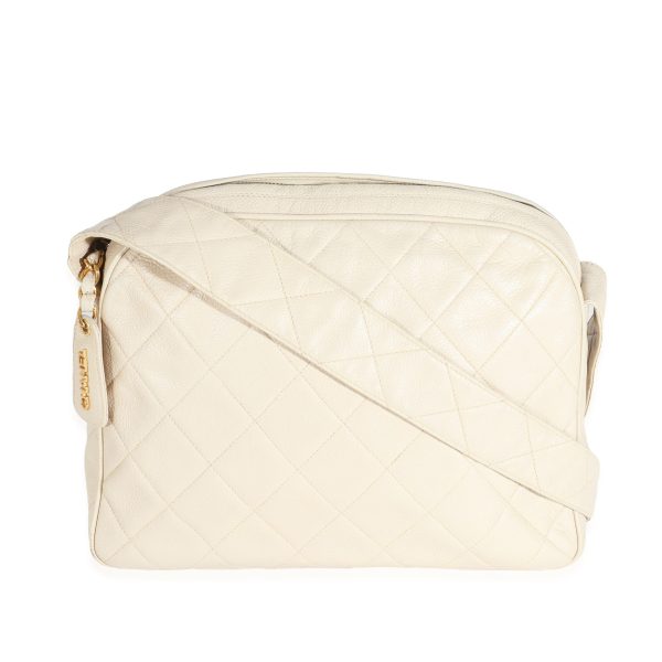 132051 fv Chanel Vintage Beige Quilted Caviar Messenger Bag