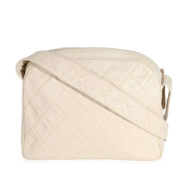 132051 pv Chanel Vintage Beige Quilted Caviar Messenger Bag