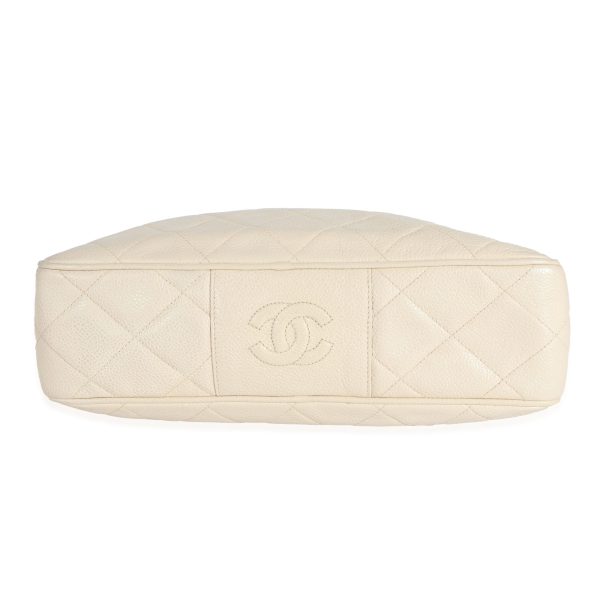 132051 stamp Chanel Vintage Beige Quilted Caviar Messenger Bag