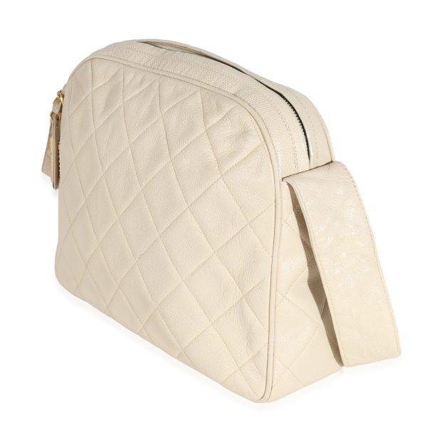 132051 sv Chanel Vintage Beige Quilted Caviar Messenger Bag