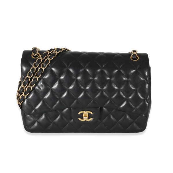 132321 fv Chanel Black Quilted Lambskin Jumbo Classic Double Flap Bag