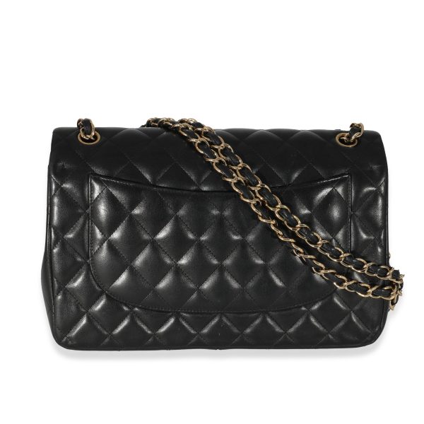 132321 stamp Chanel Black Quilted Lambskin Jumbo Classic Double Flap Bag