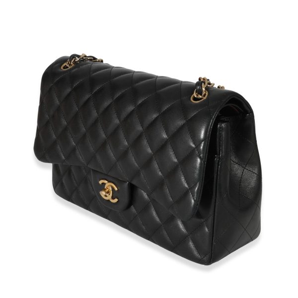 132321 sv Chanel Black Quilted Lambskin Jumbo Classic Double Flap Bag