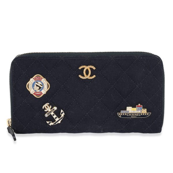 132411 fv Chanel 18A Navy Fabric Charming Long Continental Zip Wallet