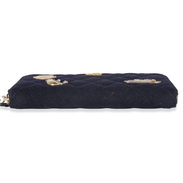 132411 stamp Chanel 18A Navy Fabric Charming Long Continental Zip Wallet