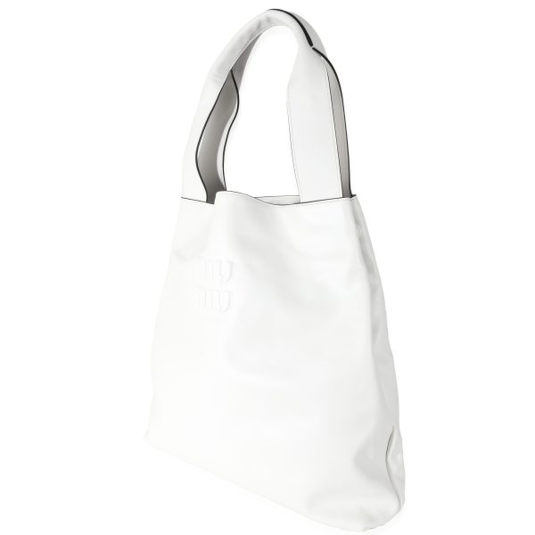 132558 fv Miu Miu White Leather Logo Embossed Hobo