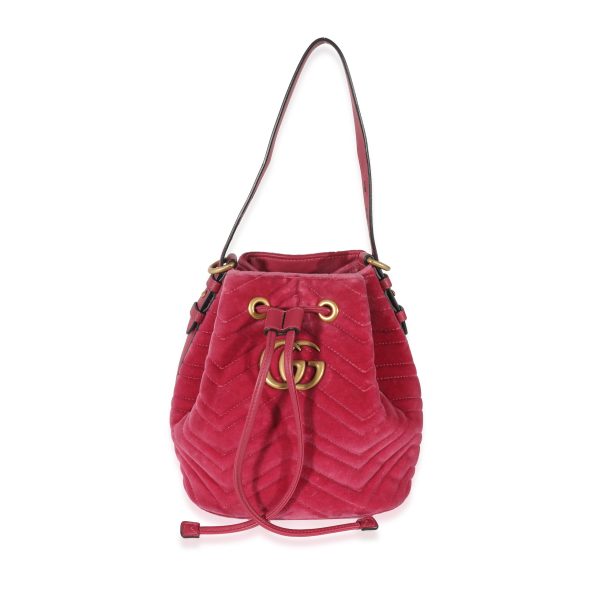 132758 fv Gucci Pink Velvet Matelassé GG Marmont Bucket Bag