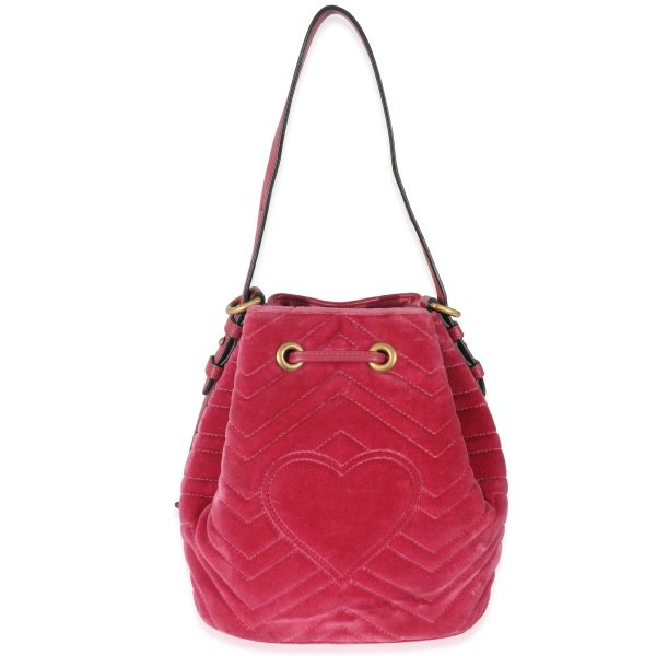 132758 stamp Gucci Pink Velvet Matelassé GG Marmont Bucket Bag