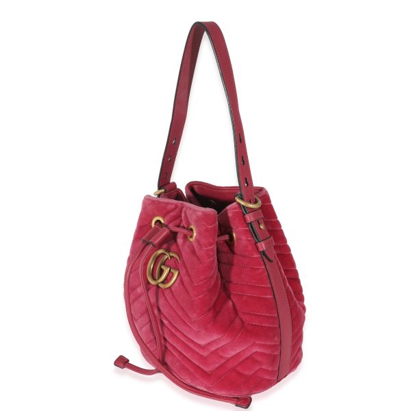 132758 sv Gucci Pink Velvet Matelassé GG Marmont Bucket Bag