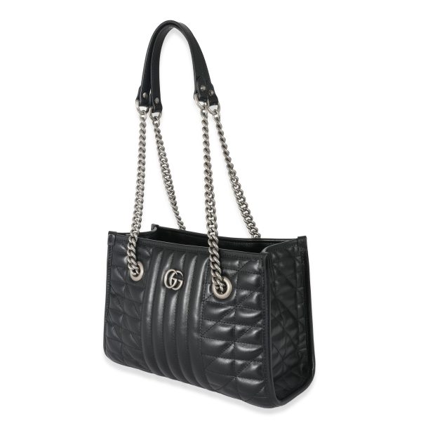 132772 stamp Gucci Black Matelassé Small Aria Marmont Tote