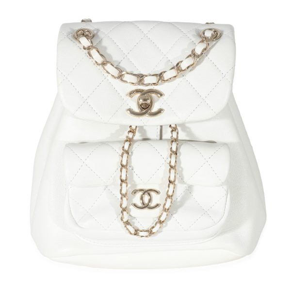 132834 fv Chanel White Shiny Aged Quilted Lambskin Small Duma Drawstring Backpack