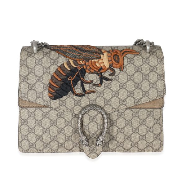 132838 fv Gucci Beige GG Supreme Monogram Bee Embroidered Medium Dionysus