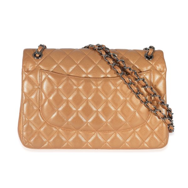 132841 stamp Chanel Gold Metallic Caviar Jumbo Double Flap Bag