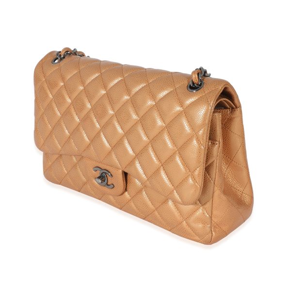 132841 sv Chanel Gold Metallic Caviar Jumbo Double Flap Bag