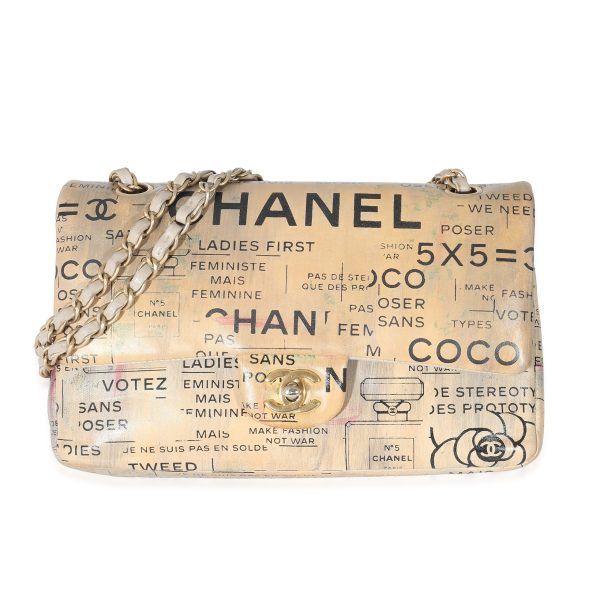 132953 fv Chanel Limited Edition Graffiti Newspaper Print Medium Double Flap Bag