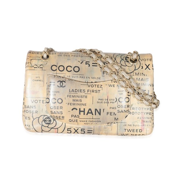 132953 pv Chanel Limited Edition Graffiti Newspaper Print Medium Double Flap Bag