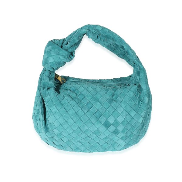 133079 fv Bottega Veneta Teal Suede Intrecciato Teen Jodie