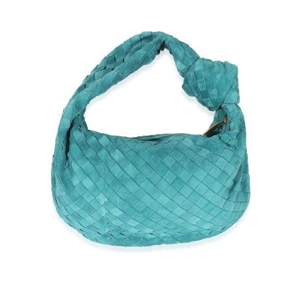 133079 sv Bottega Veneta Teal Suede Intrecciato Teen Jodie